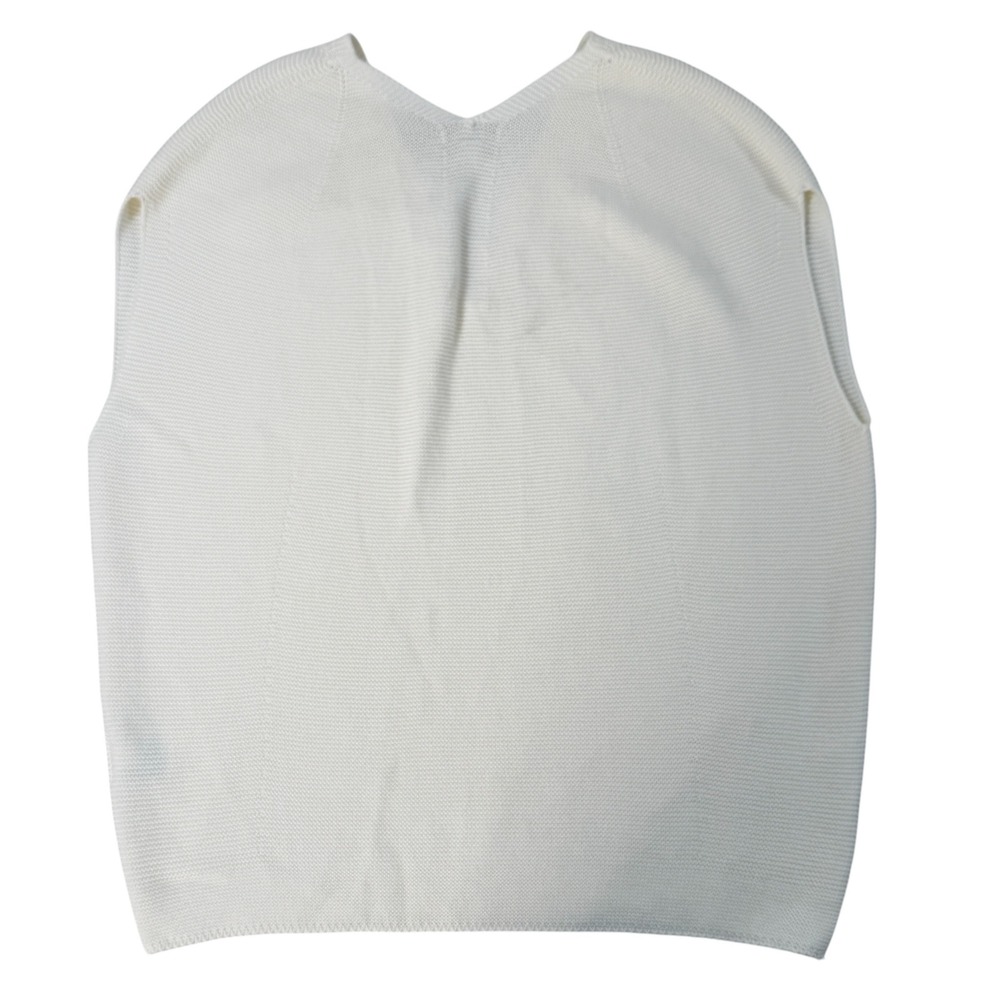 Uniqlo Womens 100% Cotton V-Neck Knit Vest Off White Cream Soft Oversized Medium - Picture 2 of 8